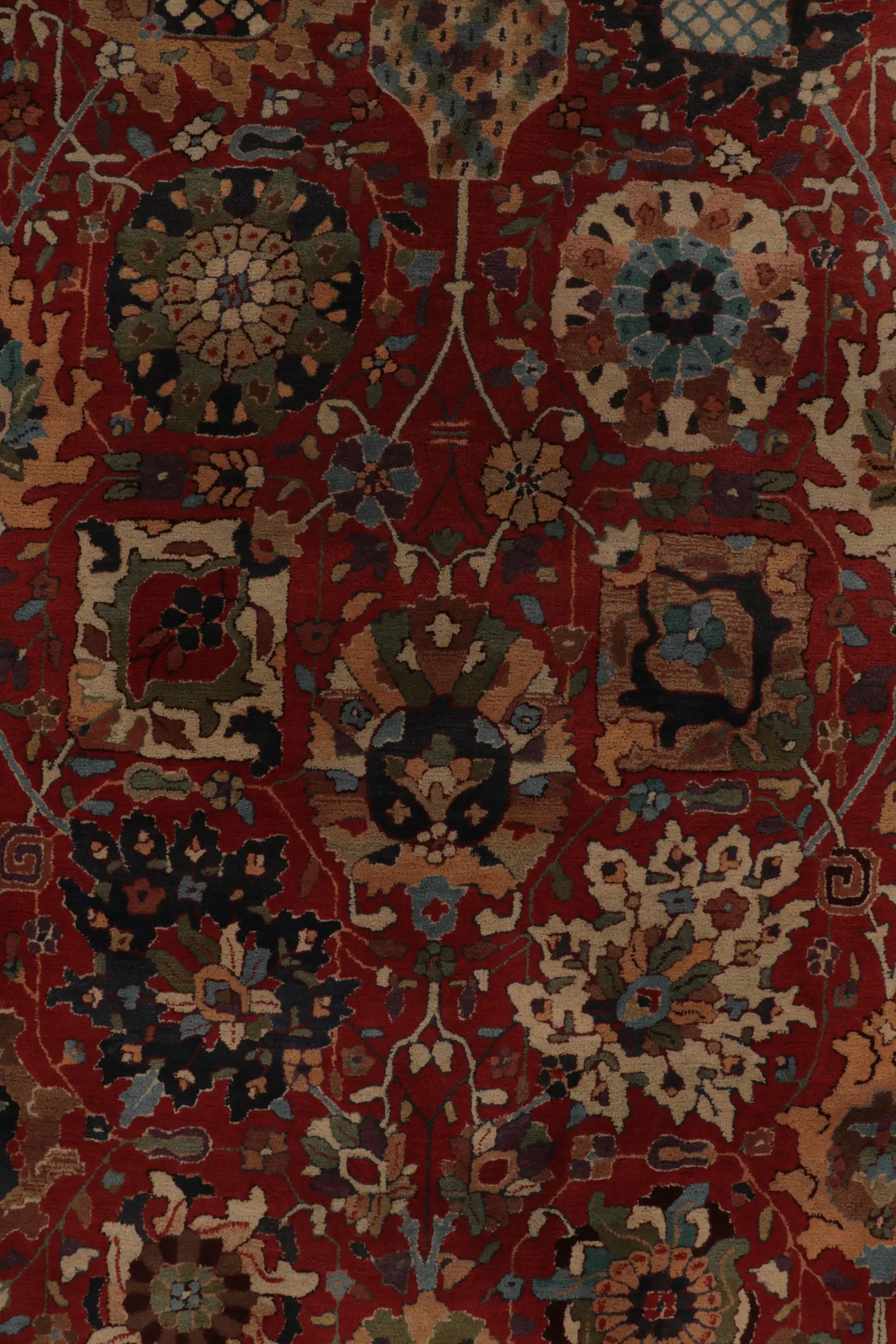 Antique Tetex Hooked Rug, Red Geometric