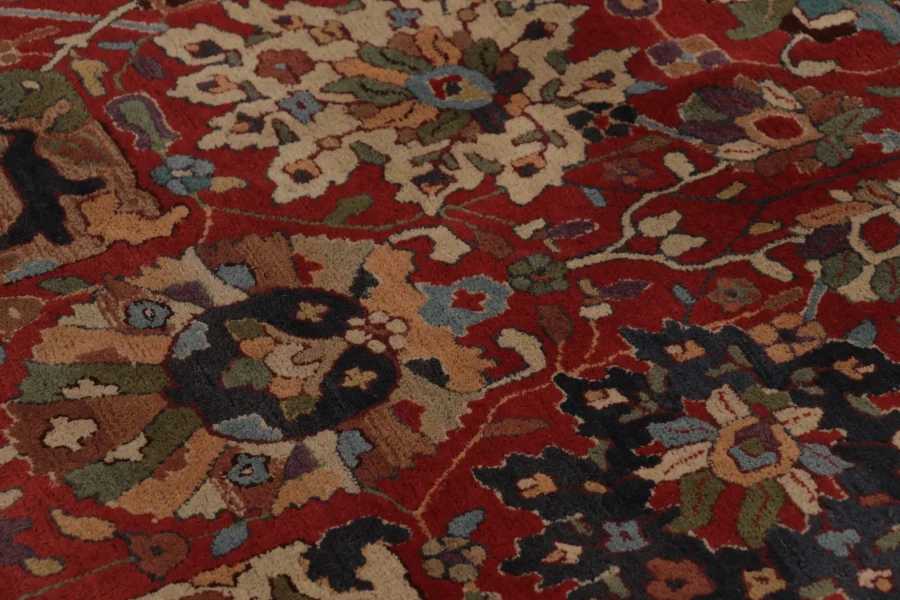 Antique Tetex Hooked Rug, Red Geometric
