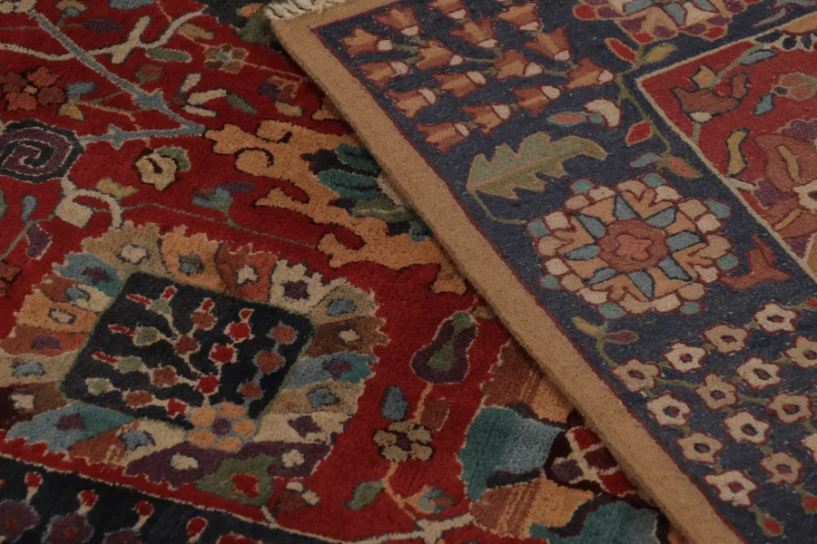 Antique Tetex Hooked Rug, Red Geometric