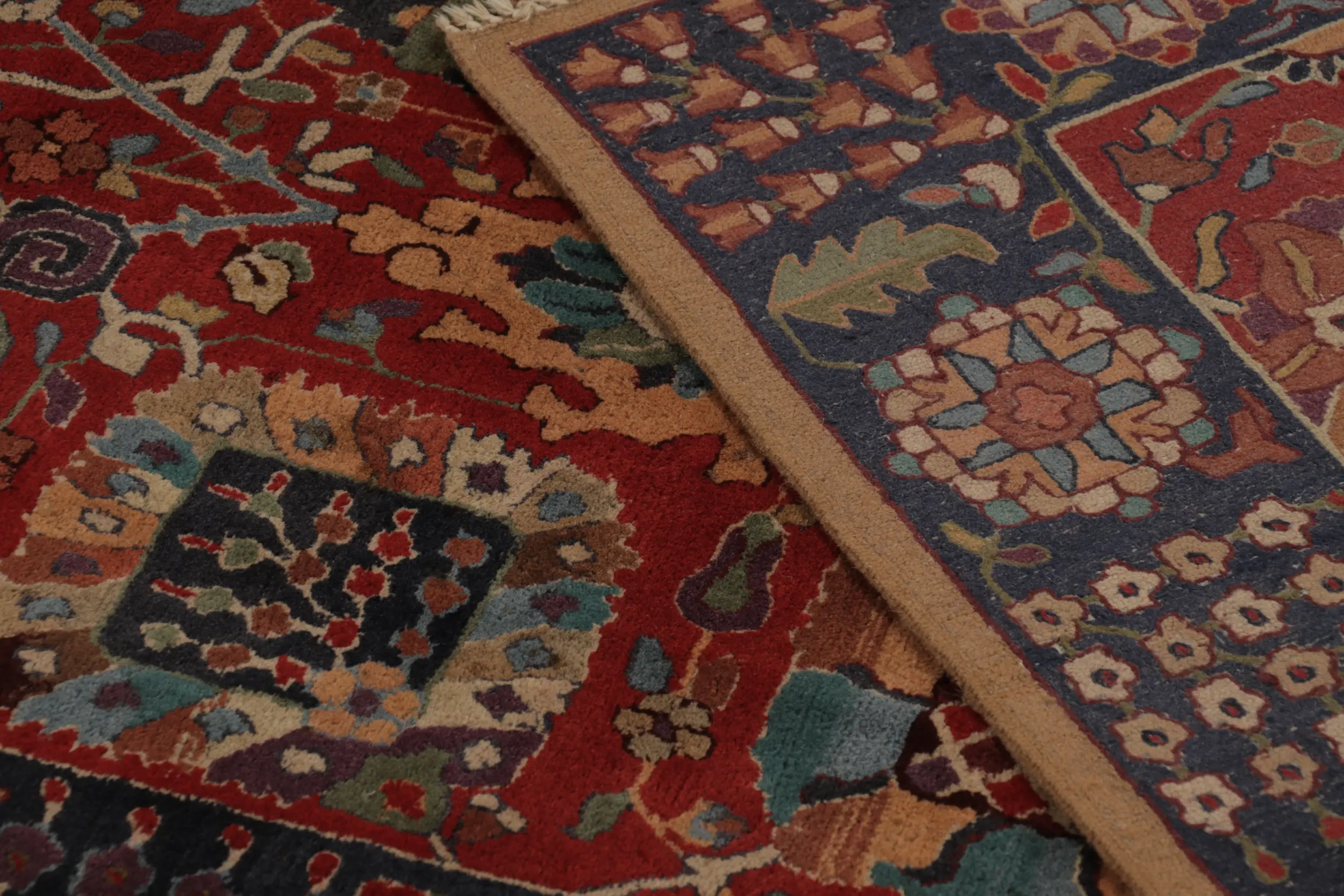 Antique Tetex Hooked Rug, Red Geometric