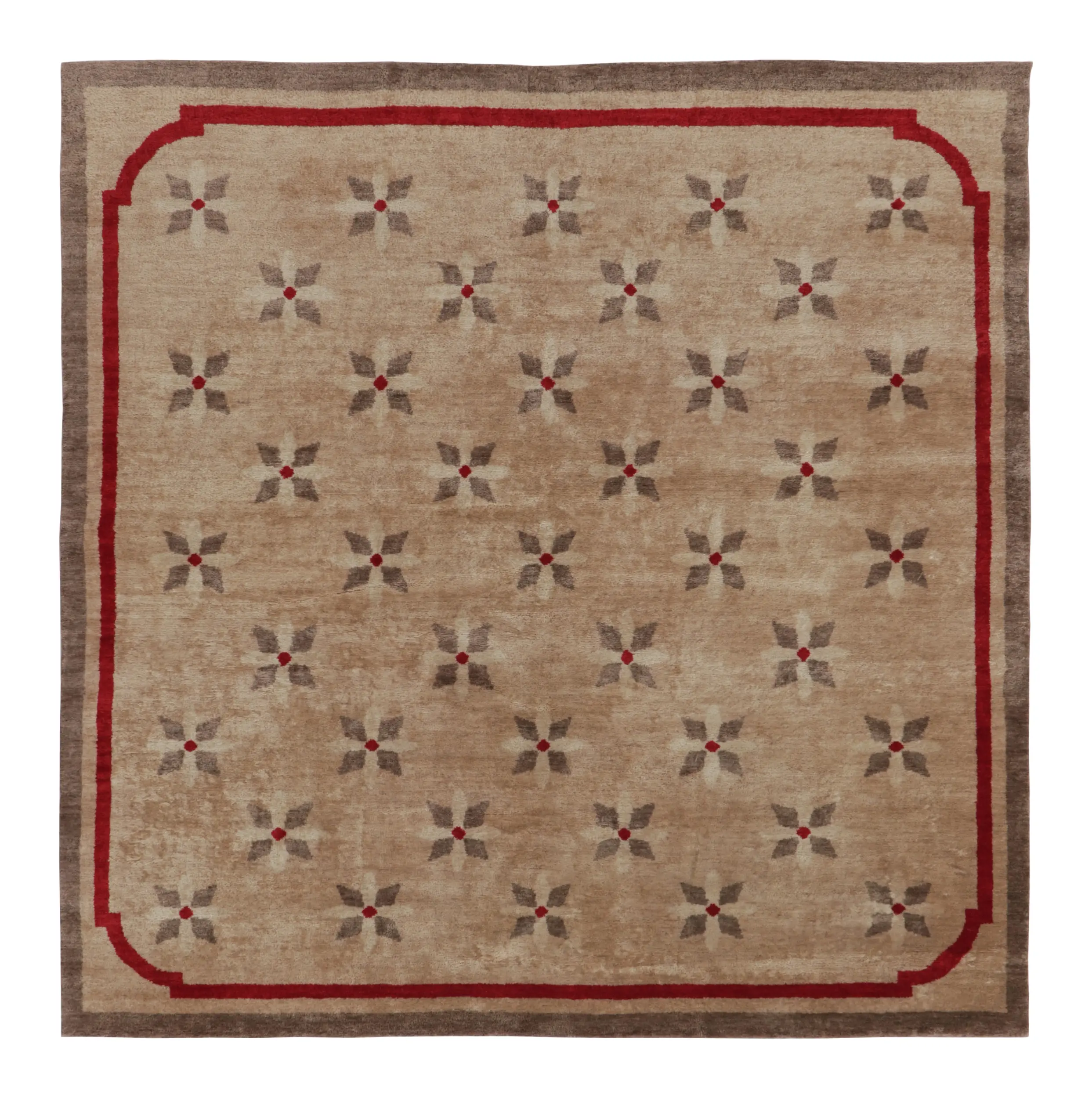 French Art Deco Floral Square Rug