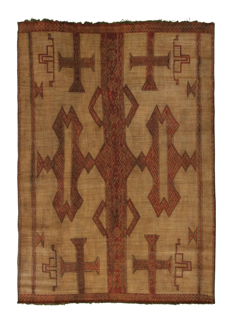 Vintage Tuareg Mat, Beige-Brown Tribal Geometric Patterns - Rug & Kilim
