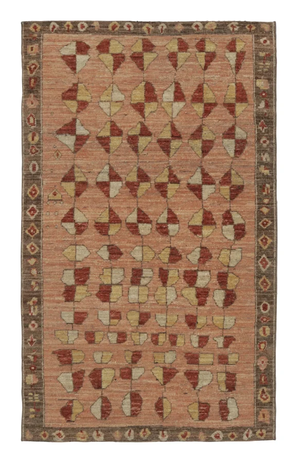 Rug & Kilim's Kurdish Rug, Peach Pink with Tribal Geometric Patterns