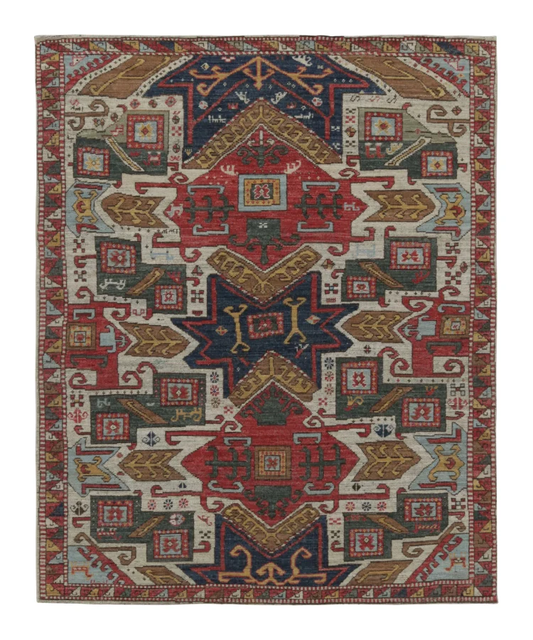 Rug & Kilim's Persian Rug, Red with Colorful Geometric Medallions