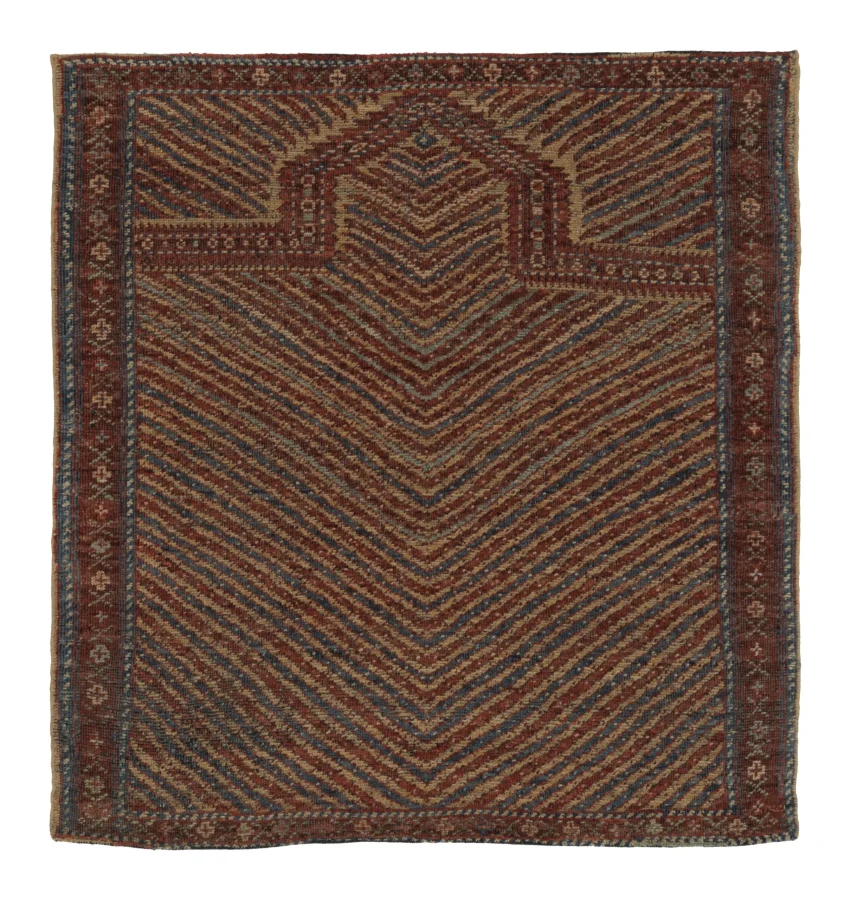 Rug & Kilim’s Ghiordes Rug in Terracotta and Blue Traditional Design
