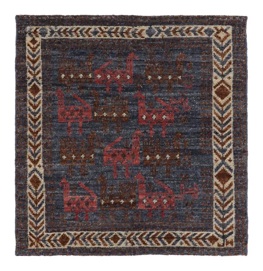 Rug & Kilim’s Persian Shirvan Rug with Animal Pictorials in Brown, Blue & Red