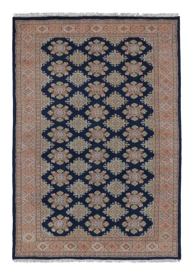 Vintage Bokhara Rug in Deep Navy with Geometric Patterns - Rug & Kilim