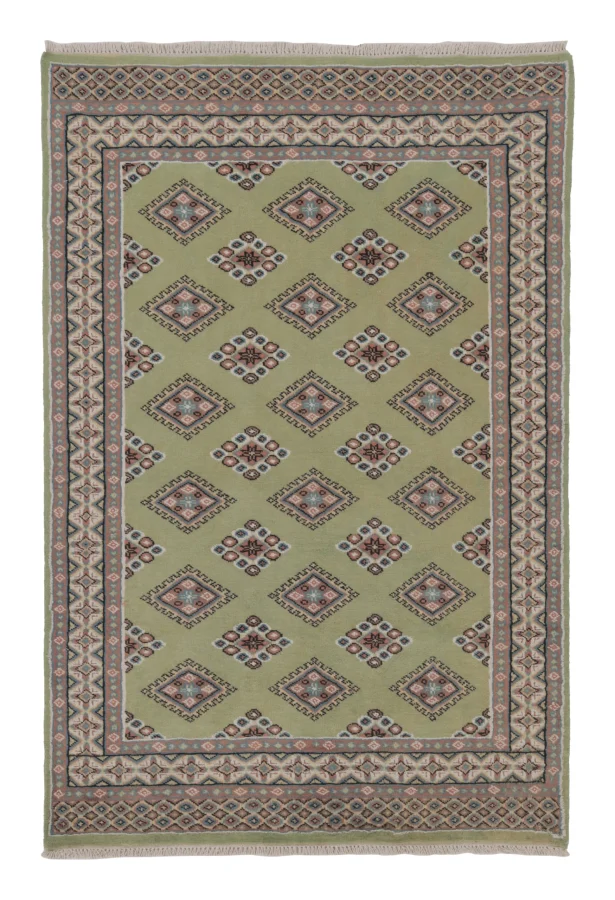 Vintage Bokhara Rug in Soft Sage Green with Geometric Patterns - Rug & Kilim