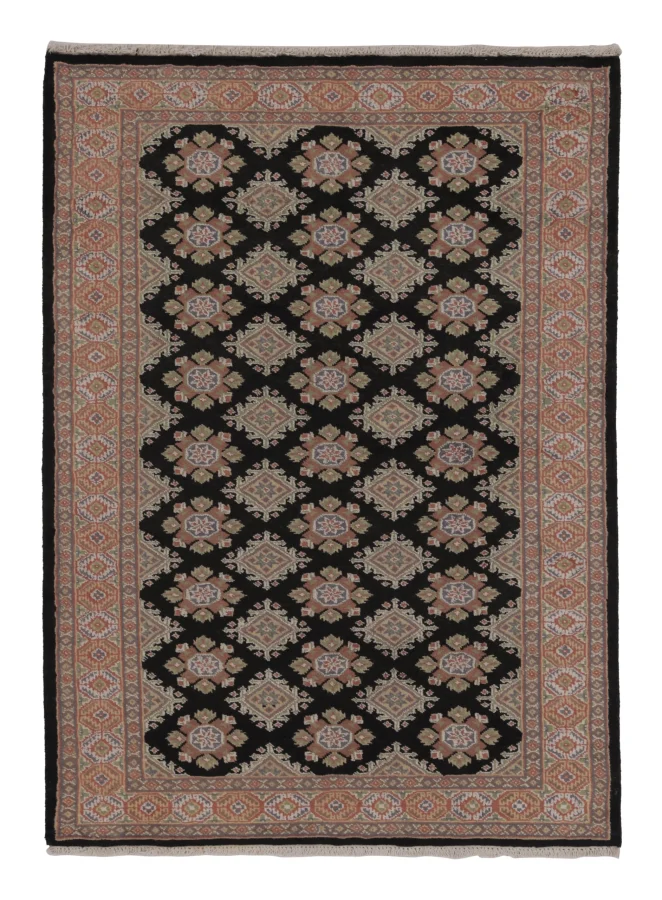 Vintage Bokhara Rug in Black with Geometric Patterns - Rug & Kilim
