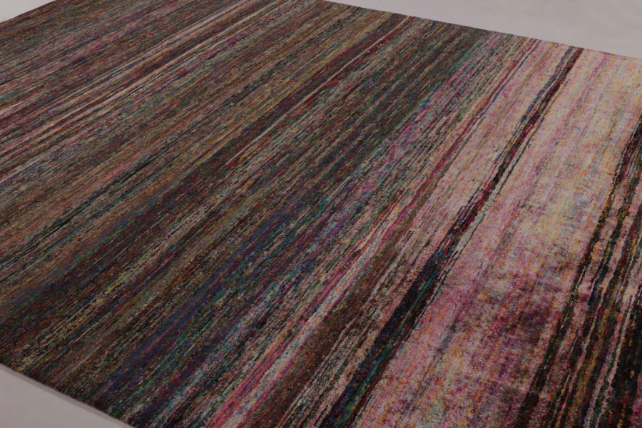 Hover image of Rug & Kilim’s Modern Textural Rug, Vibrant Polychromatic Striae over Pink Tones