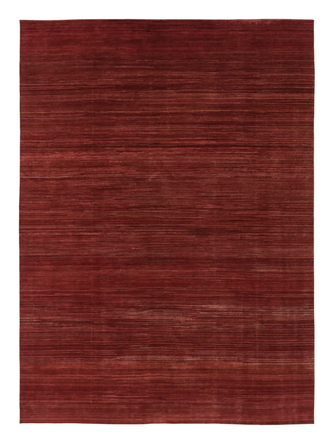 Rug & Kilim’s Modern Textural Rug, Rich Burgundy Red Tone-on-Tone Striae