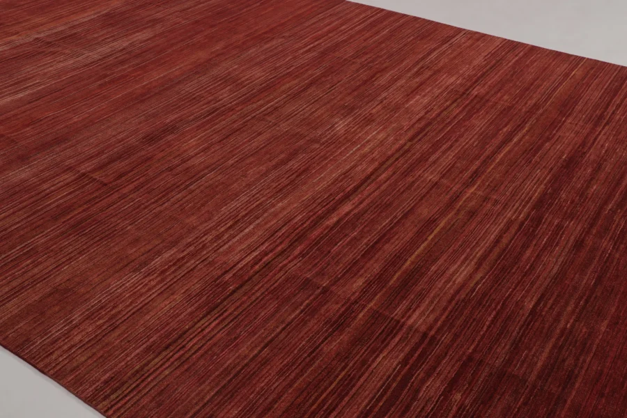 Hover image of Rug & Kilim’s Modern Textural Rug, Rich Burgundy Red Tone-on-Tone Striae