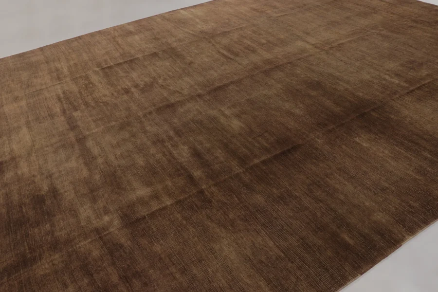 Hover image of Rug & Kilim’s Modern Textural Rug, Rich Tone-on-Tone Brown with Gold Accents
