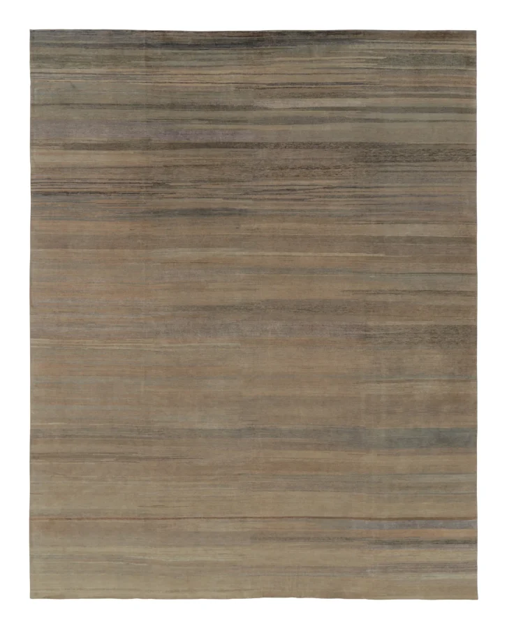 Rug & Kilim’s Modern Textural Rug, Tone-on-Tone Beige and Light Blue Striae