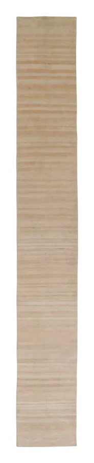 Rug & Kilim’s Textural Extra-Long Runner Rug, Light Cream and Beige Striae