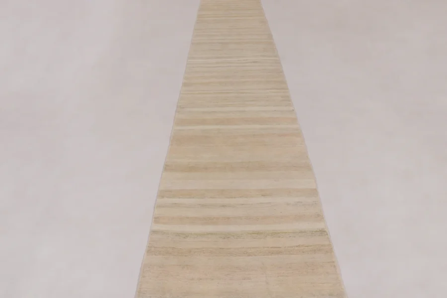 Hover image of Rug & Kilim’s Textural Extra-Long Runner Rug, Light Cream and Beige Striae