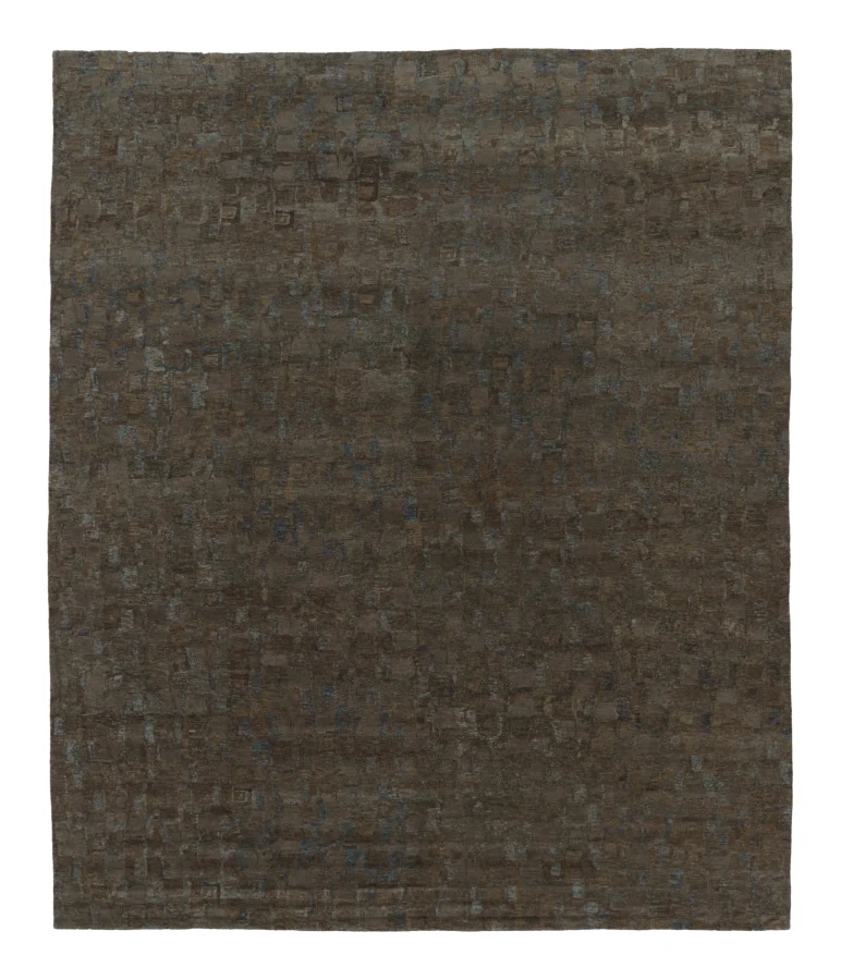 Rug & Kilim's Oversized Modern Textural Rug in Brown and Blue Abstract Pattern