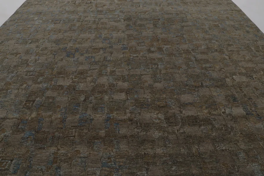 Hover image of Rug & Kilim's Oversized Modern Textural Rug in Brown and Blue Abstract Pattern