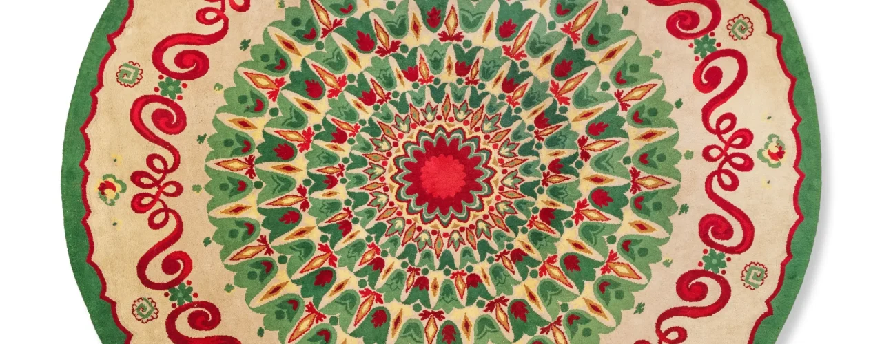 Signed Paule Leleu Vintage Art Deco Circle Rug