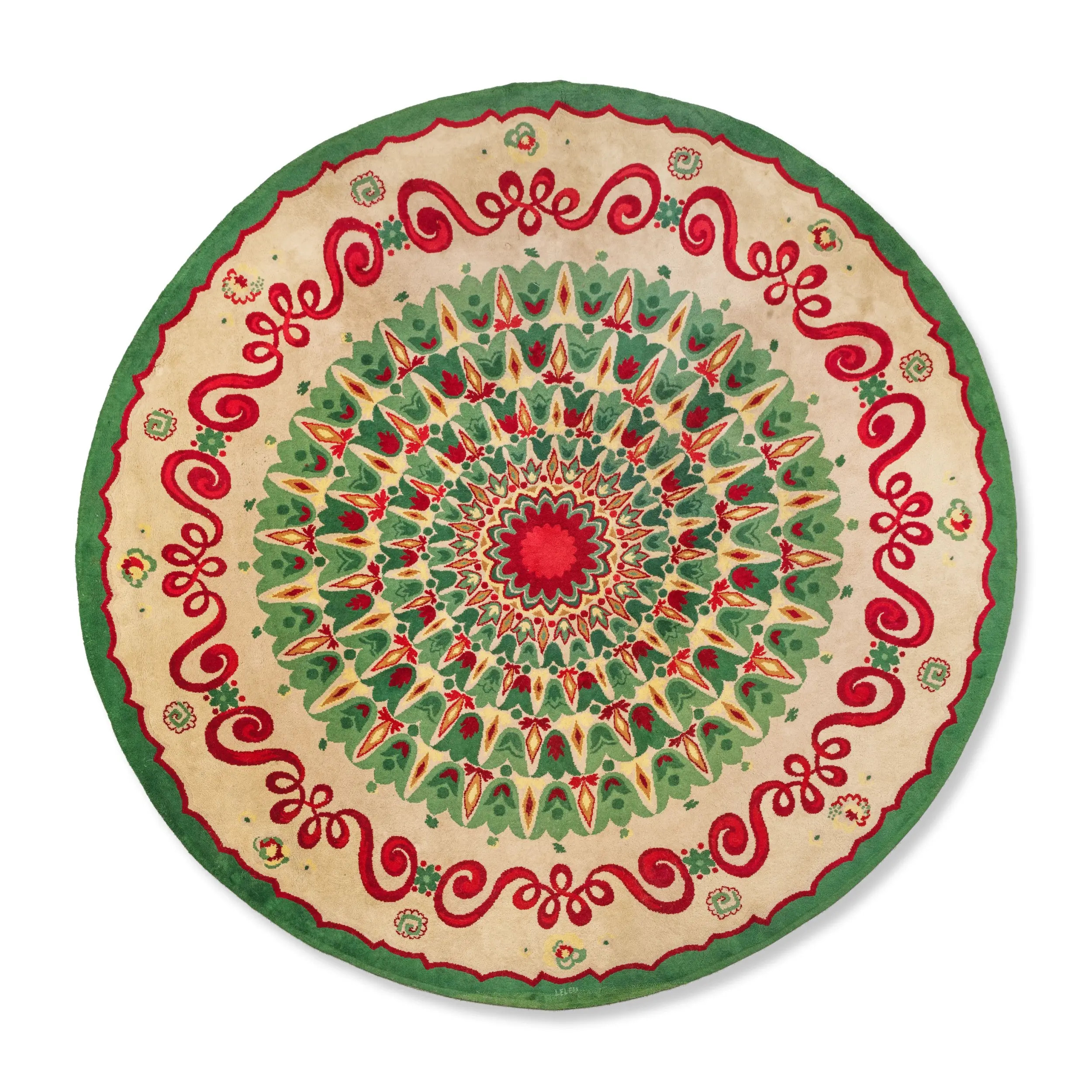 Signed Paule Leleu Vintage Art Deco Circle Rug