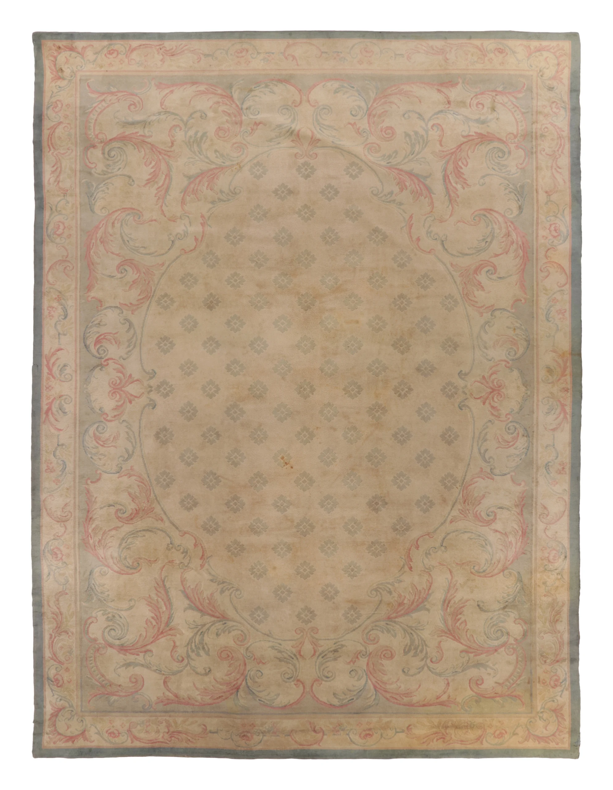 Oversized Vintage Savonnerie Distressed Rug