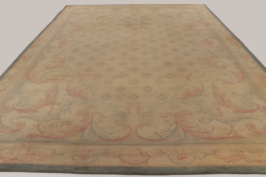 Oversized Vintage Savonnerie Distressed Rug
