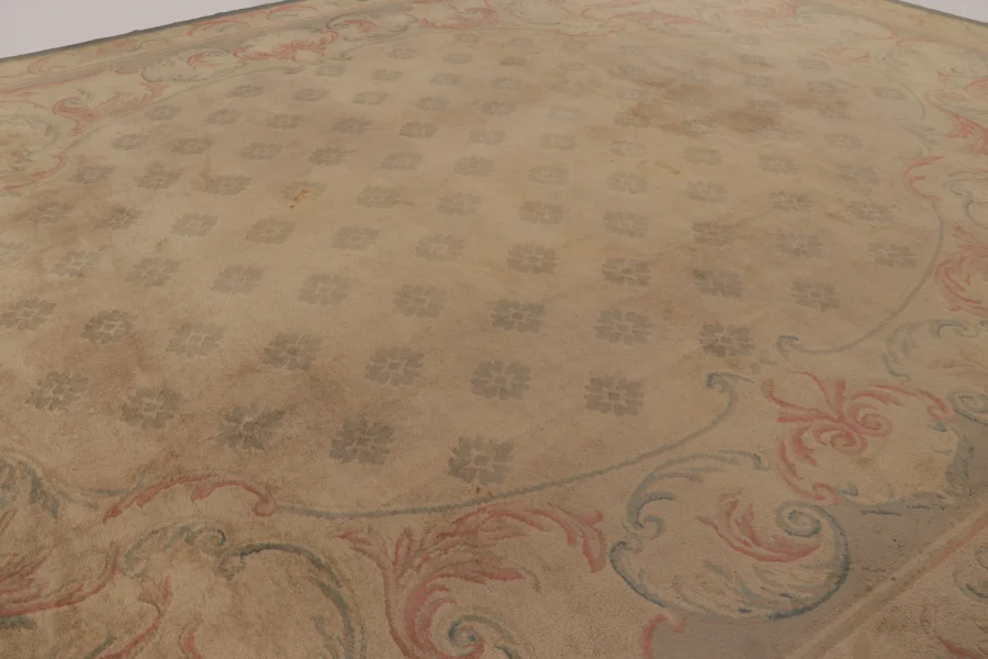 Oversized Vintage Savonnerie Distressed Rug