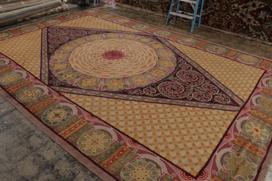 Hover image of Antique Savonnerie Rug with Concentric Lozenge Medallion - Rug & Kilim