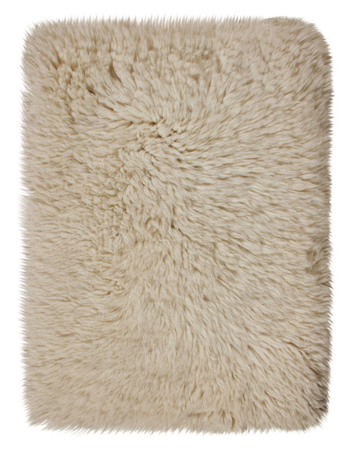 Rug & Kilim’s Moroccan Style Shag Rug in Solid Beige-White, High Pile