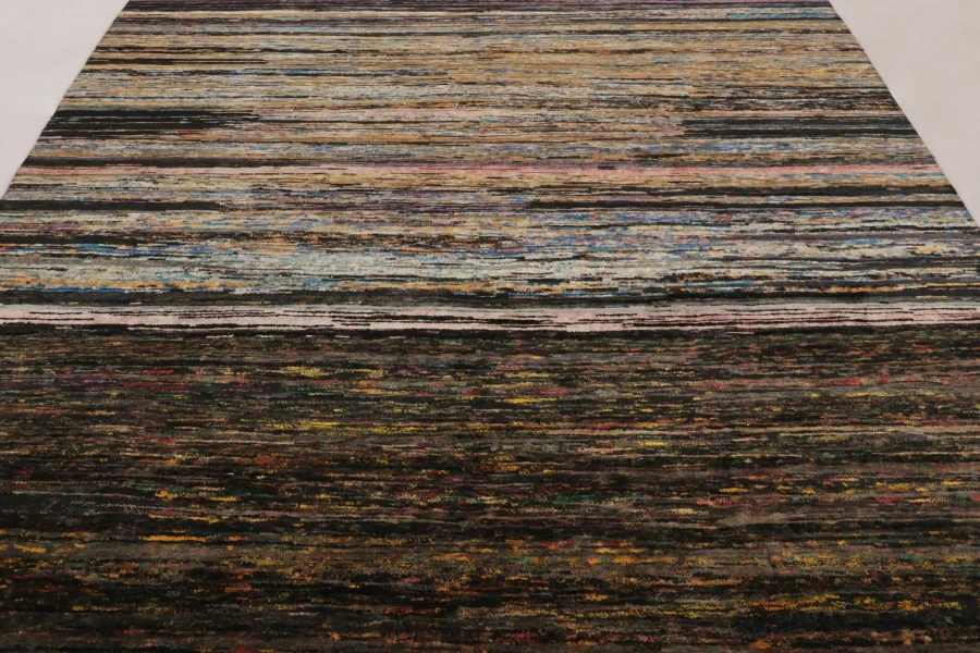 Hover image of Rug & Kilim’s Modern Textural Rug, Dark Polychromatic Striae over Brown Tones