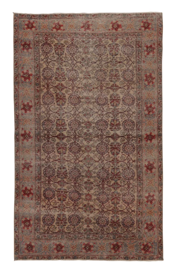 Vintage Distressed Rug with Muted Floral Medallions - Rug & Kilim