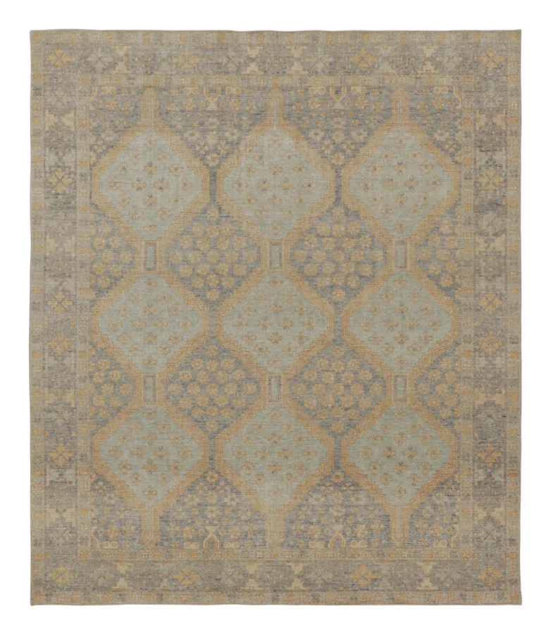 Rug & Kilim’s Persian Afshar Distressed Rug, Geometric Patterns in Blue
