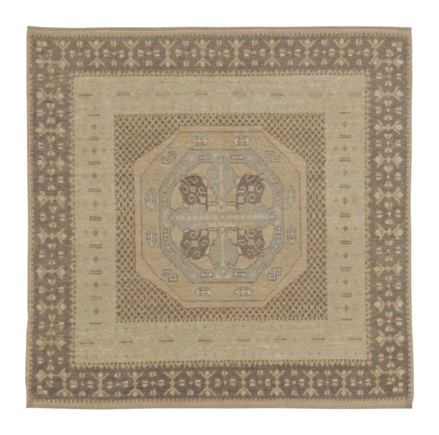 Rug & Kilim’s Turkish Rug in Beige and Gray with Concentric Medallions