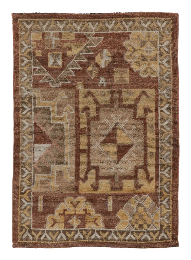 Rug & Kilim’s Turkish Rug in Terracotta & Gold with Tribal Motifs