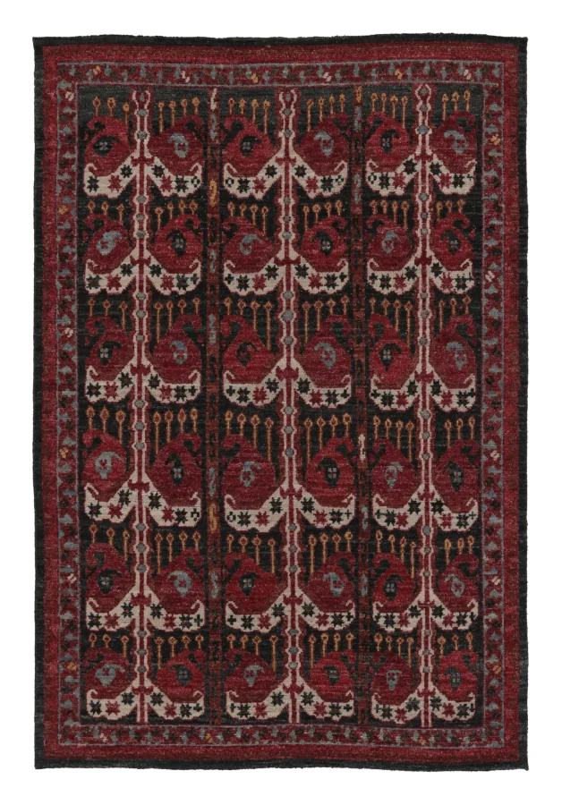 Rug & Kilim’s Ersari Rug with Coral Red Boteh Paisley Patterns