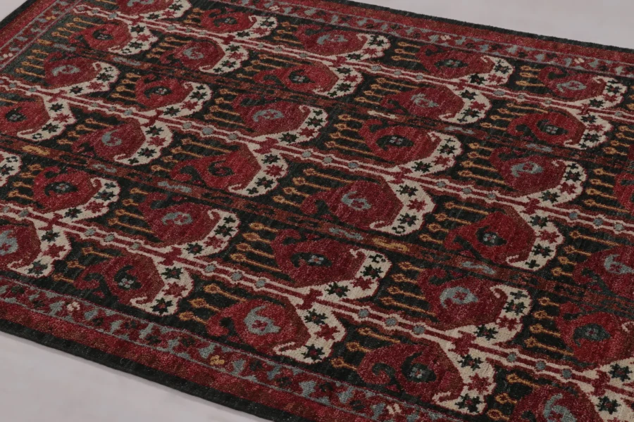 Hover image of Rug & Kilim’s Ersari Rug with Coral Red Boteh Paisley Patterns