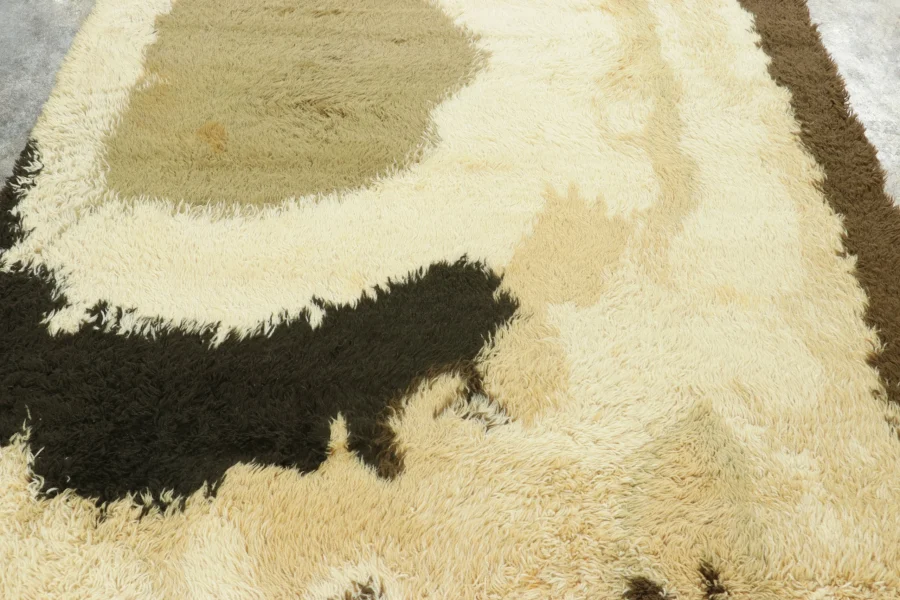 Vintage Swedish Rya Rug in Cream with Earthy Abstract Geometry