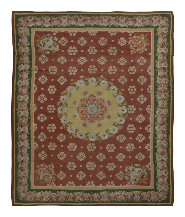 Empire Period Antique Aubusson Rug, Rococo Floral Medallion