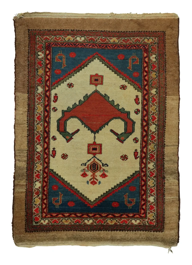Antique Persian Serapi Rug, Beige with Red Geometric Medallion - Rug & Kilim