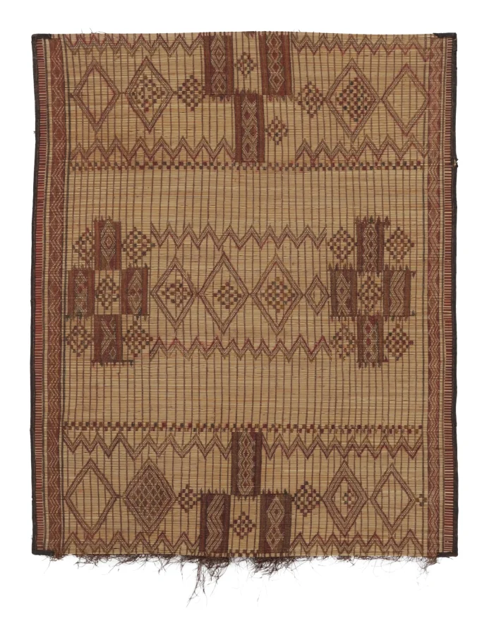 Vintage Tuareg Mat, Beige-Brown Tribal Geometric Patterns - Rug & Kilim