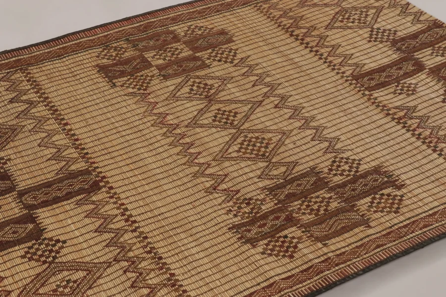 Hover image of Vintage Tuareg Mat, Beige-Brown Tribal Geometric Patterns - Rug & Kilim