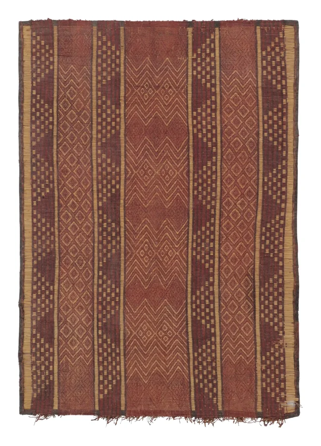 Vintage Tuareg Mat, Rich Burgundy with Tribal Geometric Patterns - Rug & Kilim