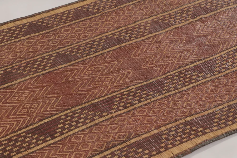 Hover image of Vintage Tuareg Mat, Rich Burgundy with Tribal Geometric Patterns - Rug & Kilim