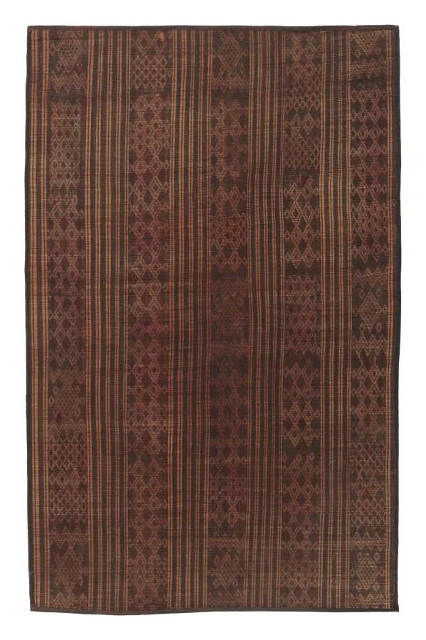 Vintage Tuareg Mat, Rich Brown with Bold Tribal Geometric Patterns - Rug & Kilim