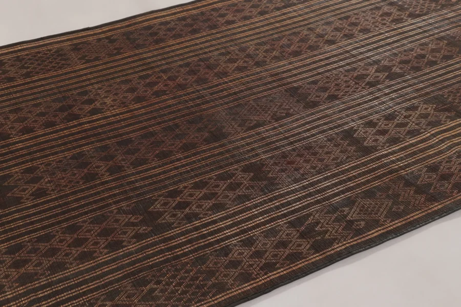 Hover image of Vintage Tuareg Mat, Rich Brown with Bold Tribal Geometric Patterns - Rug & Kilim