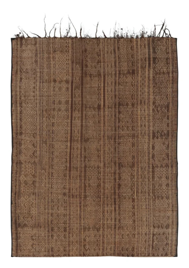 Vintage Tuareg Mat, Rich Brown with Gold Tribal Geometric Patterns - Rug & Kilim