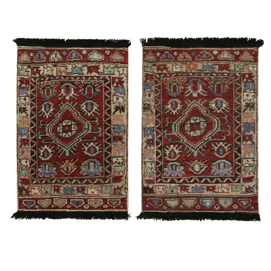 Rug & Kilim’s Twin Tribal Rugs in Red with Geometric Patterns