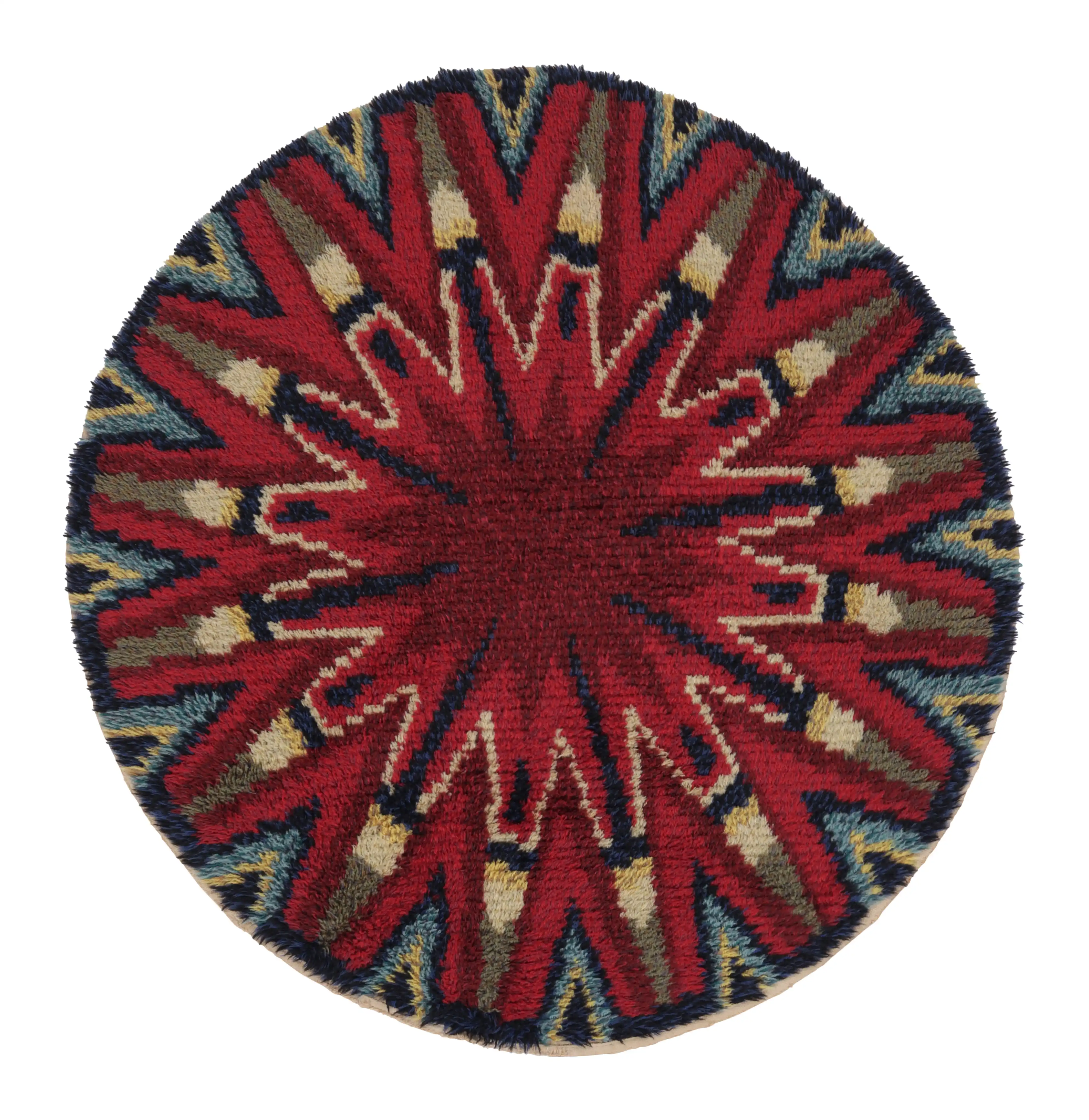 Vintage Swedish Rya Circle Rug