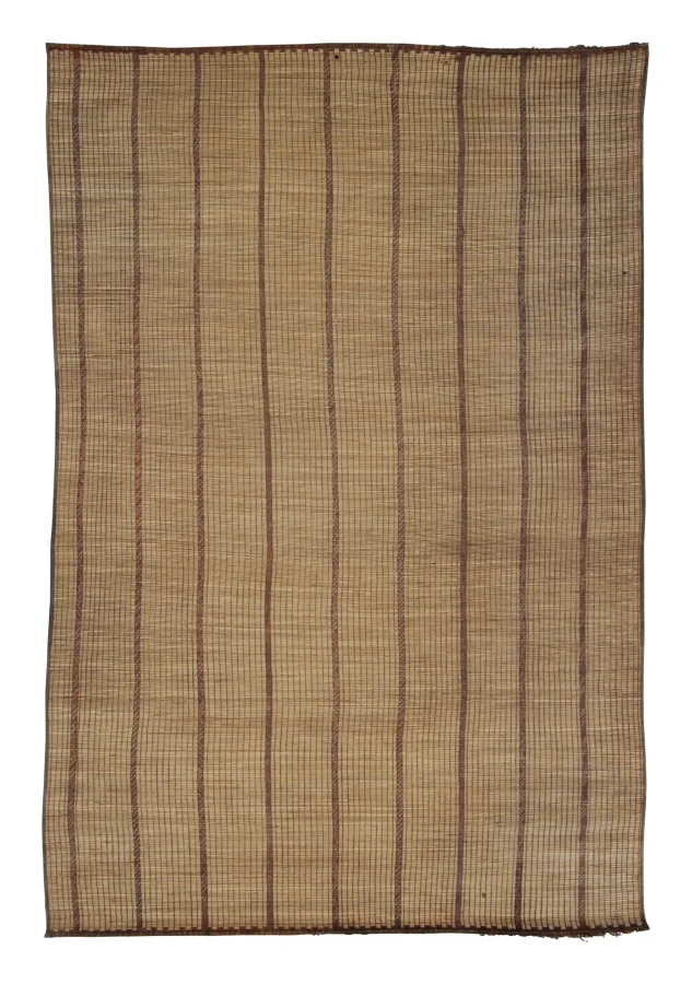 Vintage Tuareg Mat, Beige-Brown with Vertical Geometric Stripes - Rug & Kilim