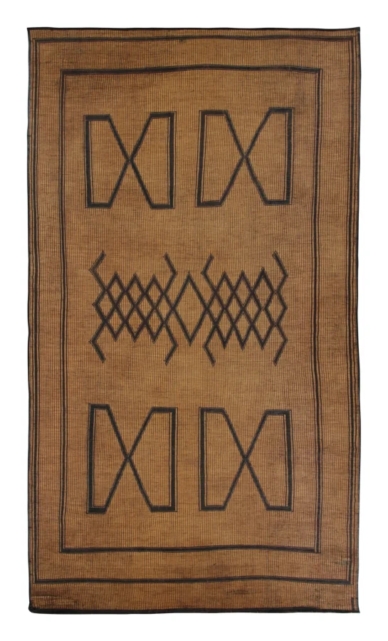 Vintage Tuareg Runner Mat, Beige with Bold Tribal Geometric Patterns - Rug & Kilim